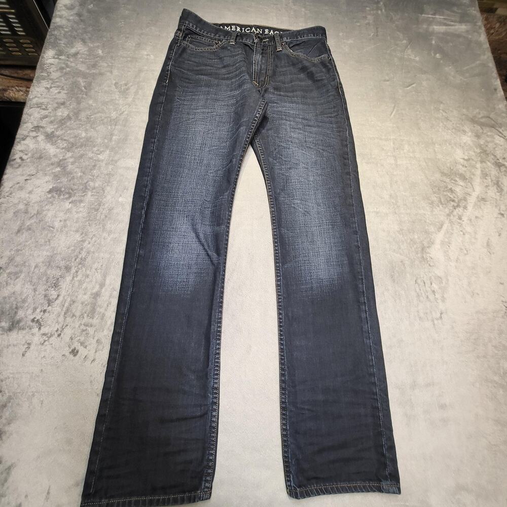 American‎ Eagle Jeans Mens 29x32 Blue Dark Wash Slim Straight Denim Pockets